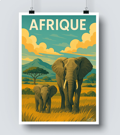 Affiche Afrique Eléphants