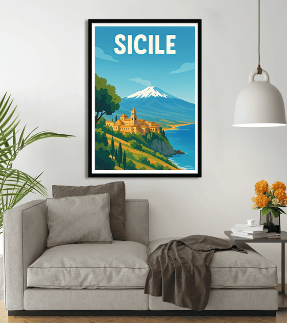 Poster Collage - Plage de Cefalu en Sicile