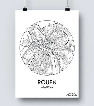 Affiche Carte Rouen