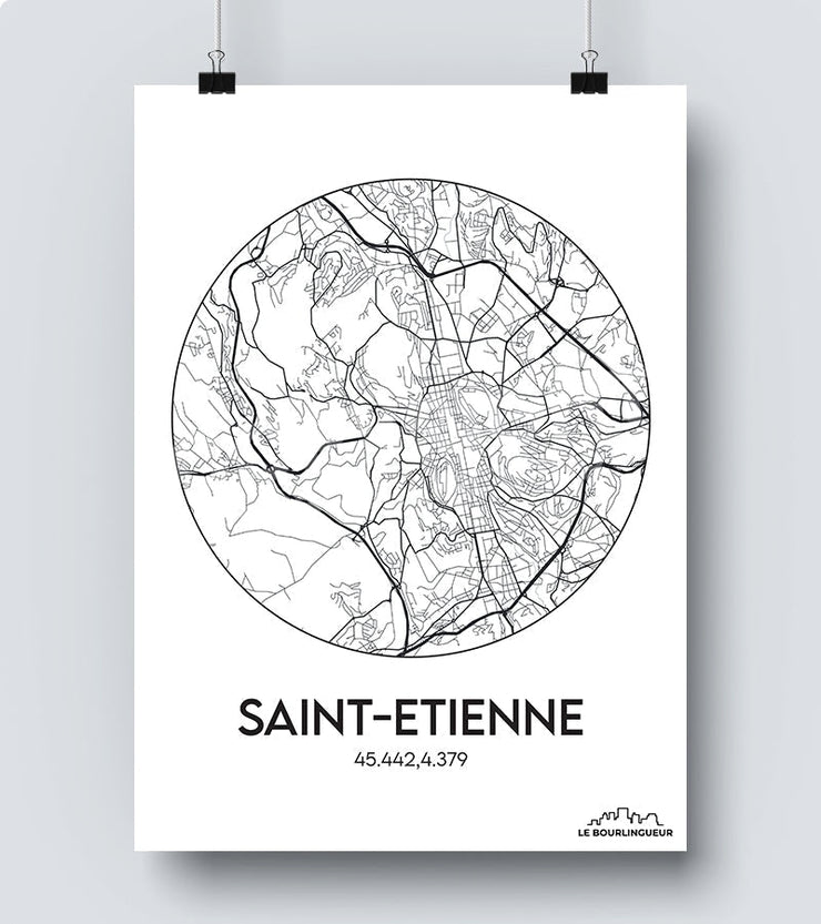 Affiche Carte Saint Etienne