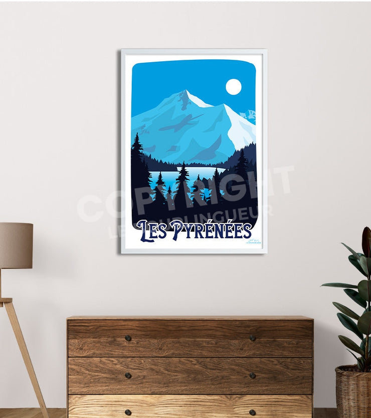 Poster les pyrénées montagne ski 