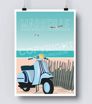 Poster plage Marseillaise scooter
