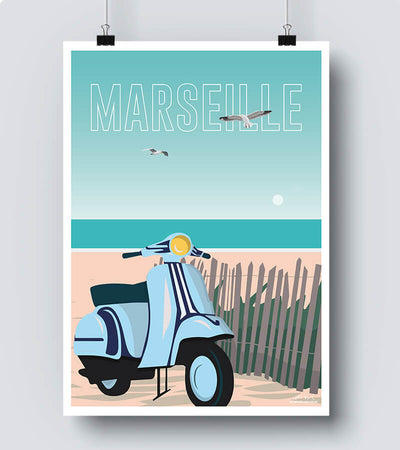 Poster plage Marseillaise scooter