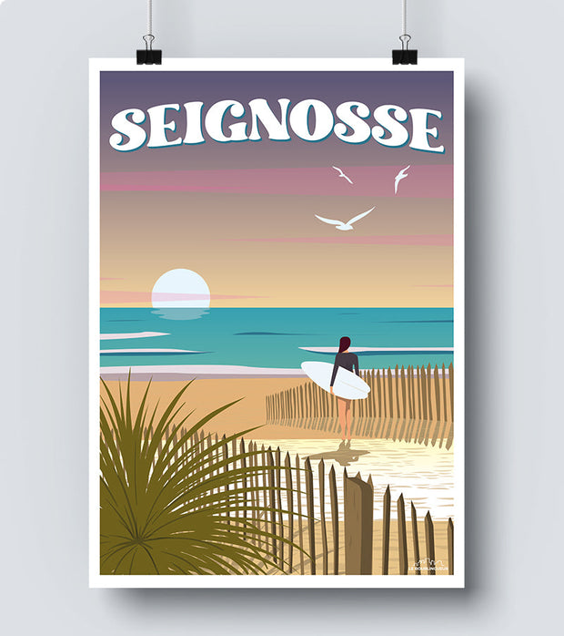 Affiche de la plage de Seignosse poster vintage
