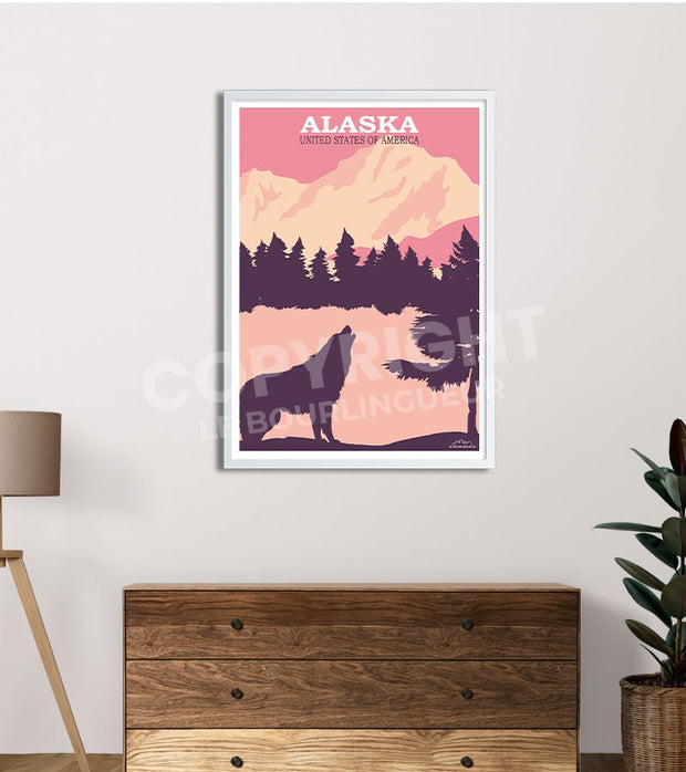 Poster vintage loup d'alaska