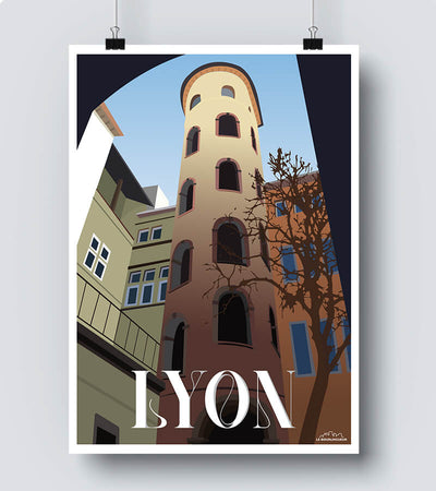 Affiche la vieille ville la tour rose Lyon