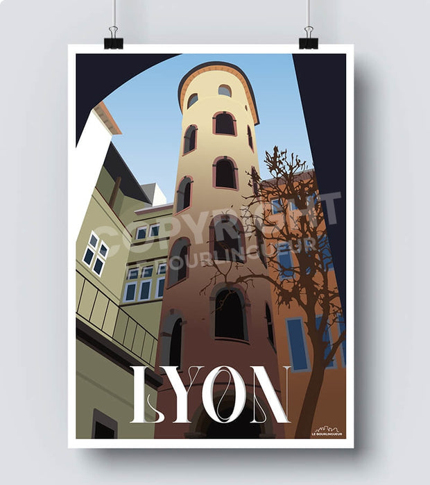 Affiche la vieille ville la tour rose Lyon