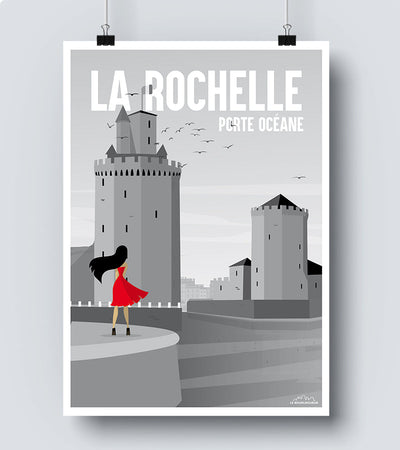 poster vintage en noir et blanc la rochelle