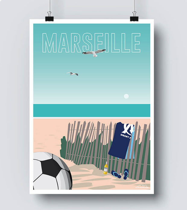 Affiche OM Plage marseille ballon 