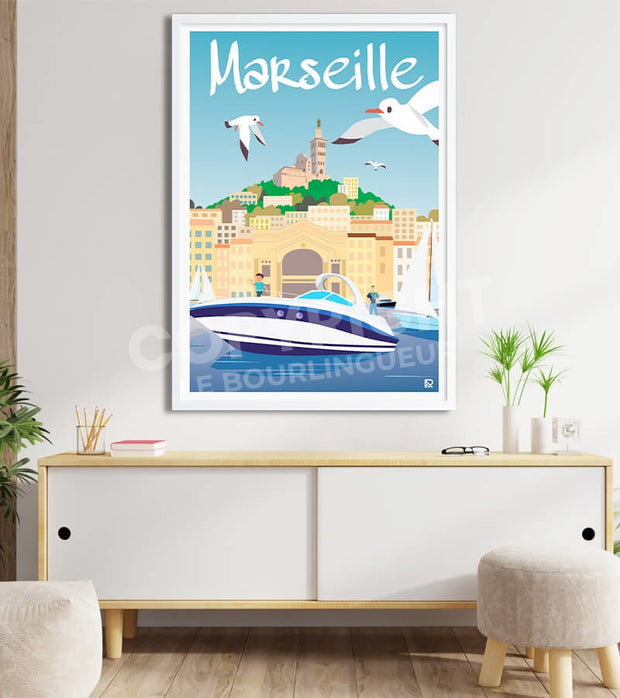 Affiche Marseille vue sur le vieux port basilique - Artcamia