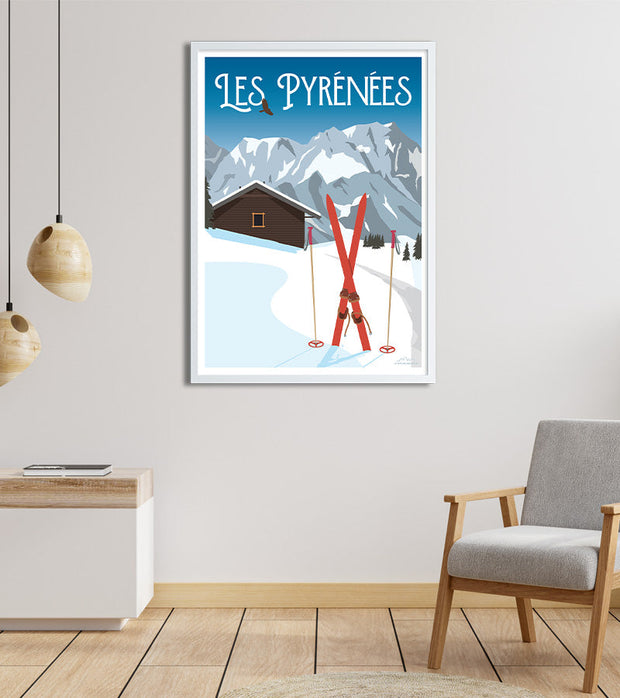 Travel poster des pyrénées ski 